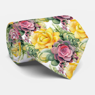 Bold Pink Yellow Green Succulents Tie