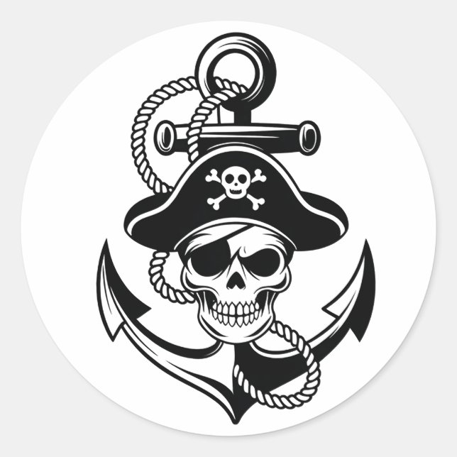 Bold Pirate Skull and Anchor – Nautical Design Classic Round Sticker (Front)