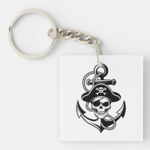 Bold Pirate Skull and Anchor – Nautical Design Key Ring