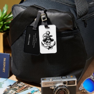 Bold Pirate Skull and Anchor – Nautical Design Luggage Tag