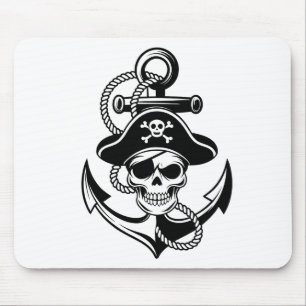 Bold Pirate Skull and Anchor – Nautical Design Mouse Mat