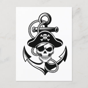 Bold Pirate Skull and Anchor – Nautical Design Postcard