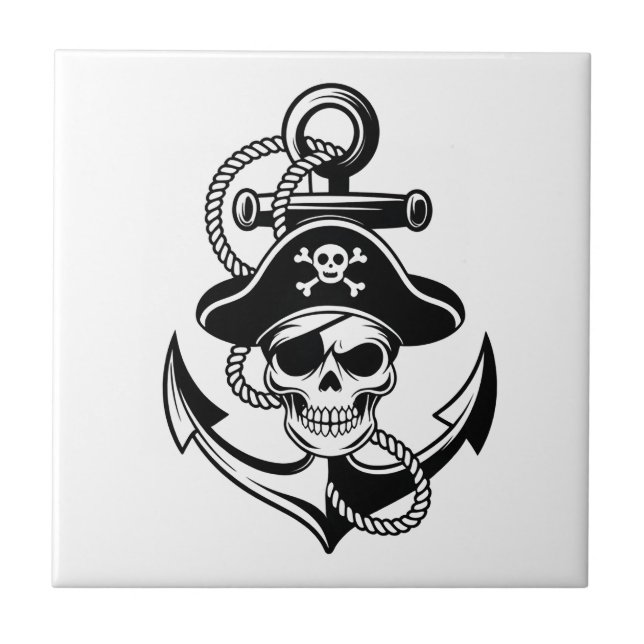Bold Pirate Skull and Anchor – Nautical Design Tile (Front)