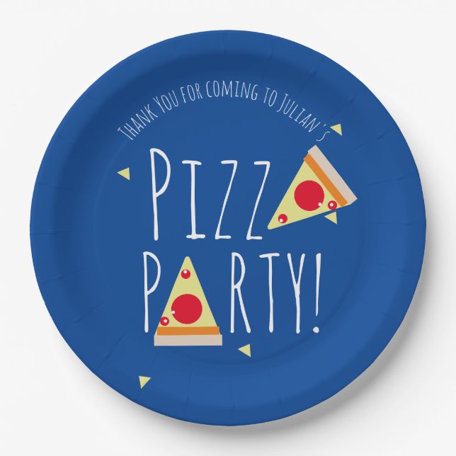 Bold Pizza Birthday Party Restaurant  Blue Paper Plate (Front)