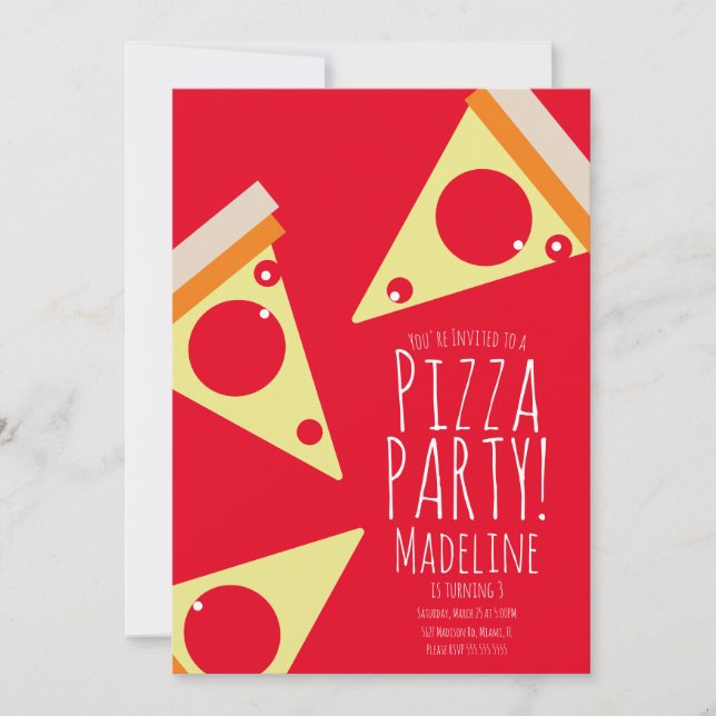 Bold Pizza Birthday Party Restaurant Red Invitation (Front)