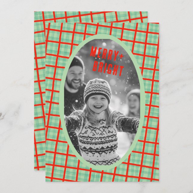 Bold Plaid Gingham Christmas Custom Photo Collage Holiday Card (Front/Back)