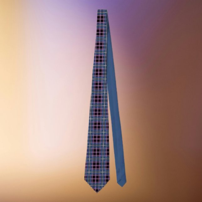 Bold Plaid Necktie – Black, Blue & Lavender Grid (Creator Uploaded)