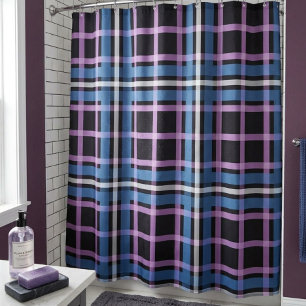 Bold Plaid Shower Curtain – Blue, Lavender & Black