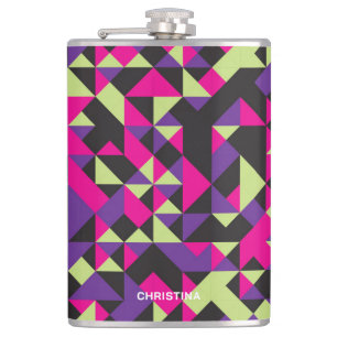 Bold & Playful Modern Geometric Pattern With Name Hip Flask