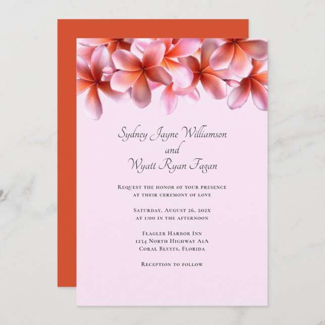 Bold Plumeria Floral Border Simple Wedding Invitation (Front/Back)