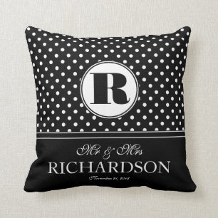 Bold Polka Dots Mr and Mrs Newlywed Monogram Cushion