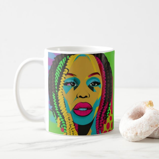 Bold Pop Art-African American Woman With Locs Coffee Mug (With Donut)