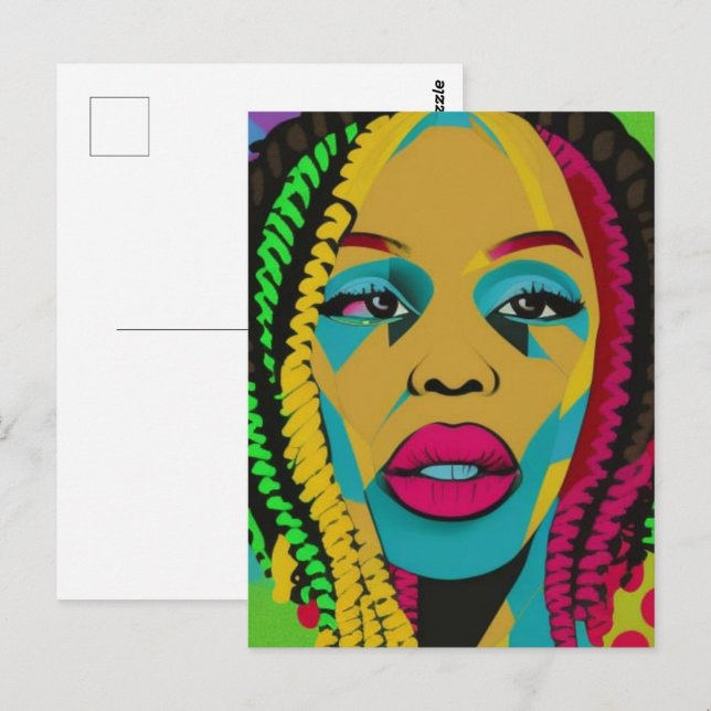 Bold Pop Art-African American Woman With Locs Postcard (Front/Back)