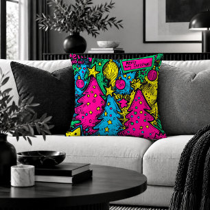 Bold Pop Art Christmas Tree Modern Throw Pillow Ar