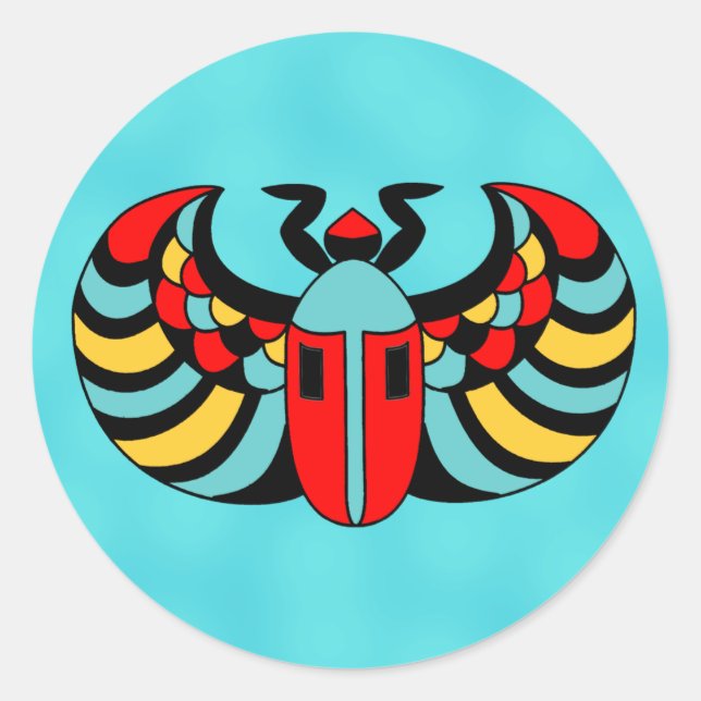 Bold Pop Art Colourful Scarab Beetle Aqua Blue Classic Round Sticker (Front)