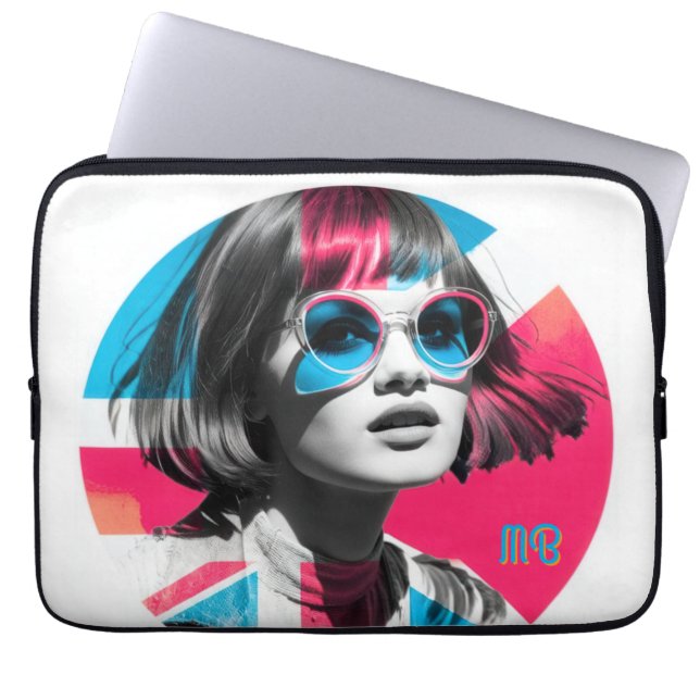Bold Pop Art Cool Girl Retro Modern British Style Laptop Sleeve (Front)