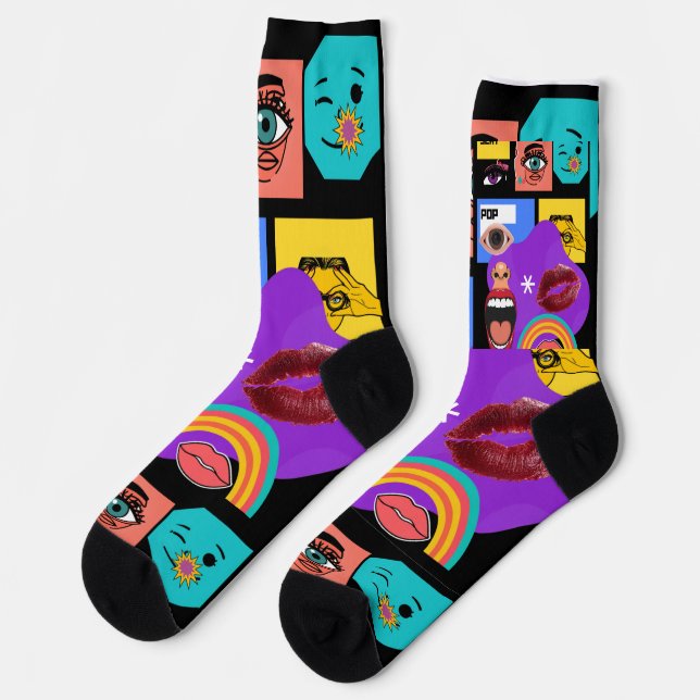 Bold Pop Art Explosion  Retro Comic Style Socks (Left)