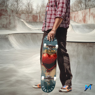 Bold Pop Art Heart & Comic Effects, Retro Graffiti Skateboard