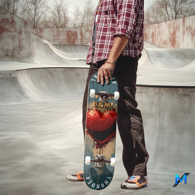 Bold Pop Art Heart & Comic Effects, Retro Graffiti Skateboard (Creator Uploaded)