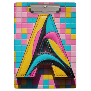 Bold Pop-Art Monogram “A” in Luxury Patchwork Clipboard