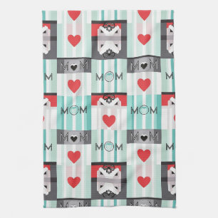 Bold Pop Art Mum with Retro Hearts & Stripes Tea Towel