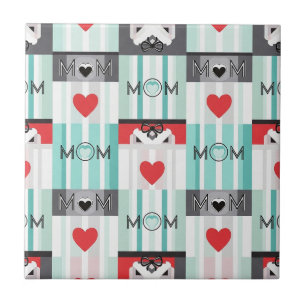 Bold Pop Art Mum with Retro Hearts & Stripes Tile