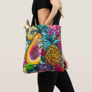 Bold Pop Art Papaya Pineapple Tropical Pattern Tote Bag