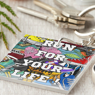 Bold Pop Art Runner Jogger Key Ring