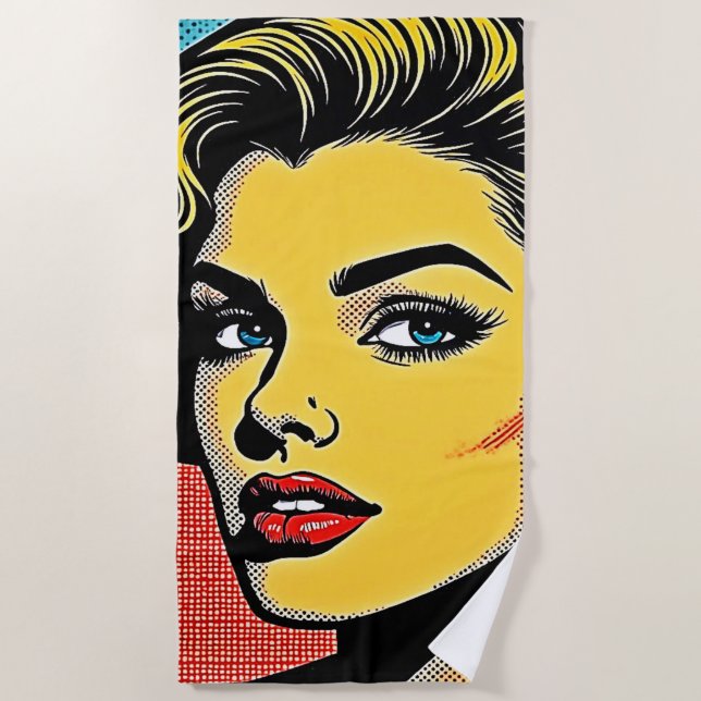 Bold Pop Art Woman Defined Beach Towel (Front)