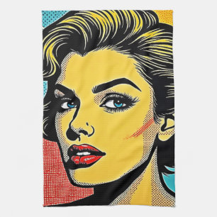Bold Pop Art Woman Defined Tea Towel