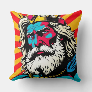Bold Pop Art Zeus – Colorful Greek God Illustratio Cushion