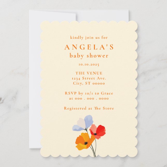 Bold Poppy Floral Baby Shower Invitation (Front)