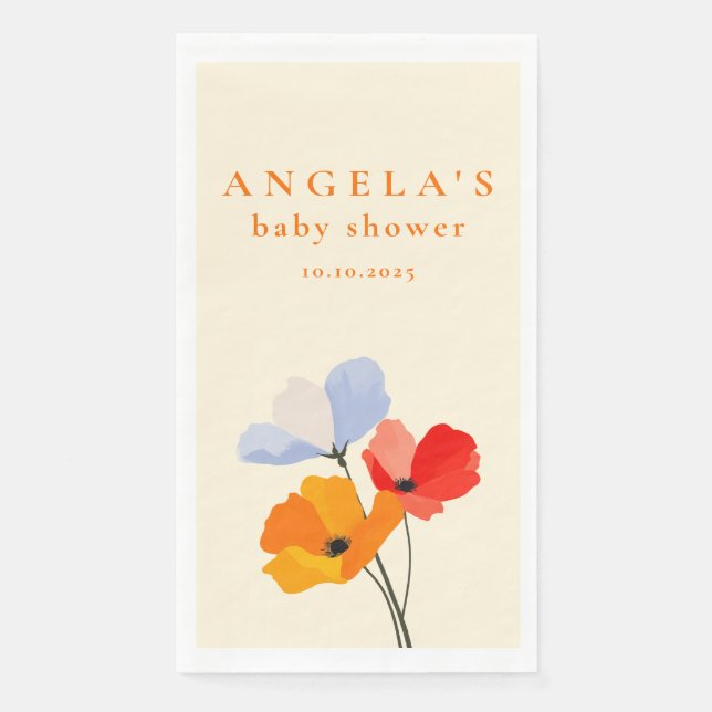 Bold Poppy Floral Baby Shower Napkin (Front)