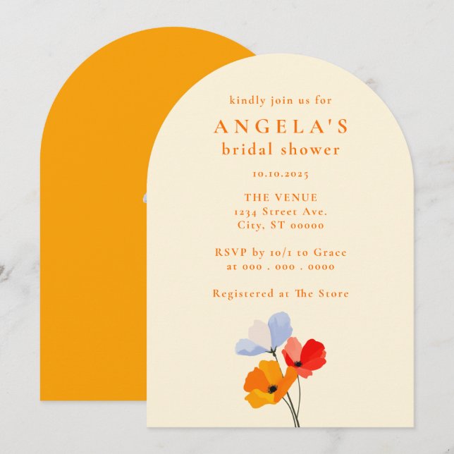 Bold Poppy Floral Bridal Shower Invitation (Front/Back)