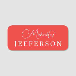 Bold Poppy Red Elegant Handwritten Business Name Tag
