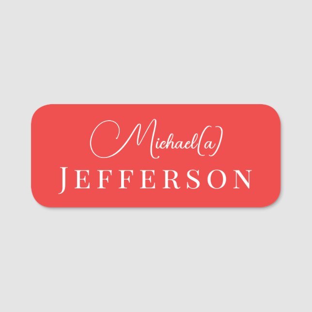 Bold Poppy Red Elegant Handwritten Business Name Tag (Front)
