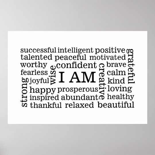 Bold Positive Thinking I Am Affirmations Poster Zazzle Co Uk