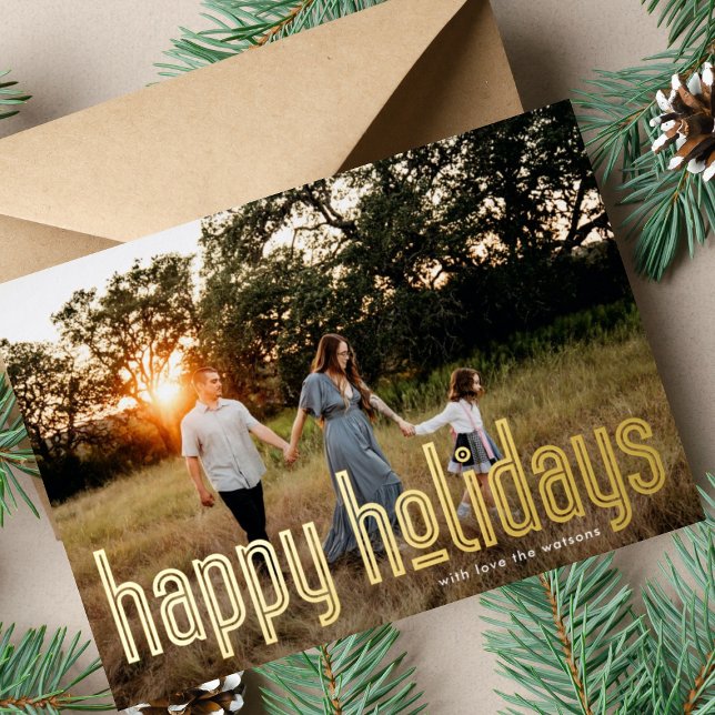 Bold Pressed Outlined GOLD Photo Modern Happy Foil Holiday Card (Creator Uploaded)