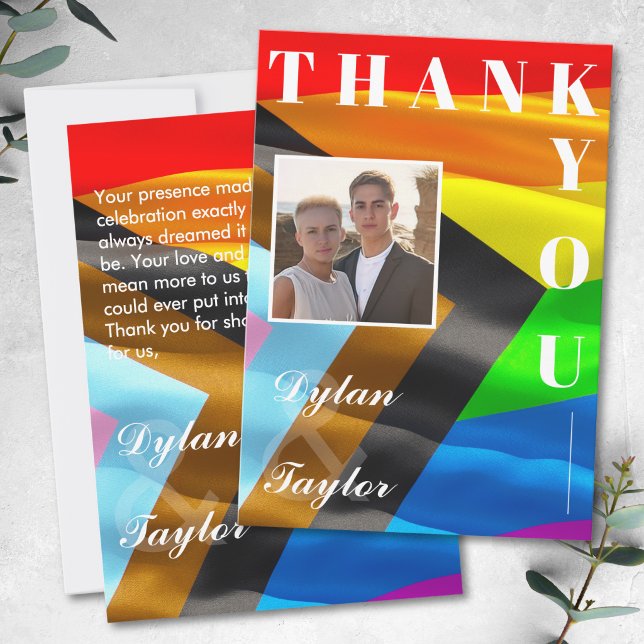Bold Pride Flag Photo Typography Wedding Thank You Card (Creator Uploaded)