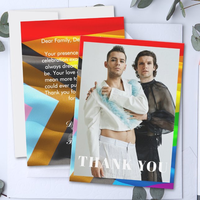 Bold Pride Flag Typography Photo Thank You Card (Creator Uploaded)