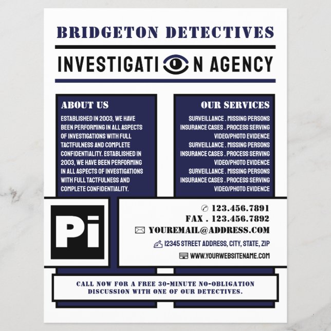 Bold Private Eye, Private Detective Investigator Flyer (Front)