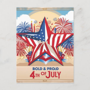 Bold & Proud 4th of July Patriotic Stars  Holiday Postcard