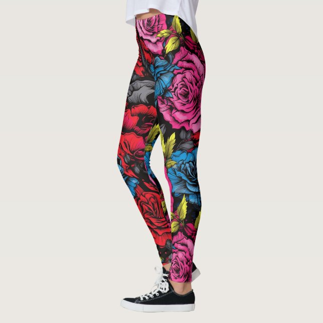 Bold Punk Blooms Floral  Leggings (Left)
