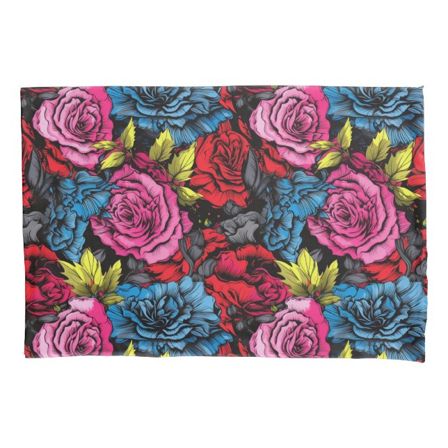 Bold Punk Blooms Floral  Pillowcase (Front)
