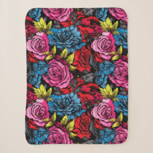 Bold Punk Blooms Floral  Sherpa Blanket