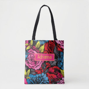 Bold Punk Blooms Floral Tote Bag