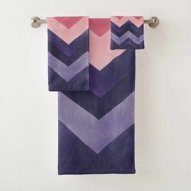 Bold purple and pink Chevron Bath Towel Set (Insitu)