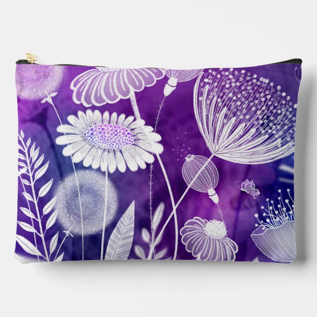Bold Purple and Violet Wild Flower Art Accessory Pouch (Front)