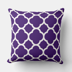 Bold Purple and White Quatrefoil Pattern Cushion