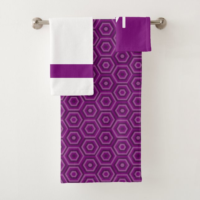 Bold Purple and White with Optional Monogram Bath Towel Set (Insitu)